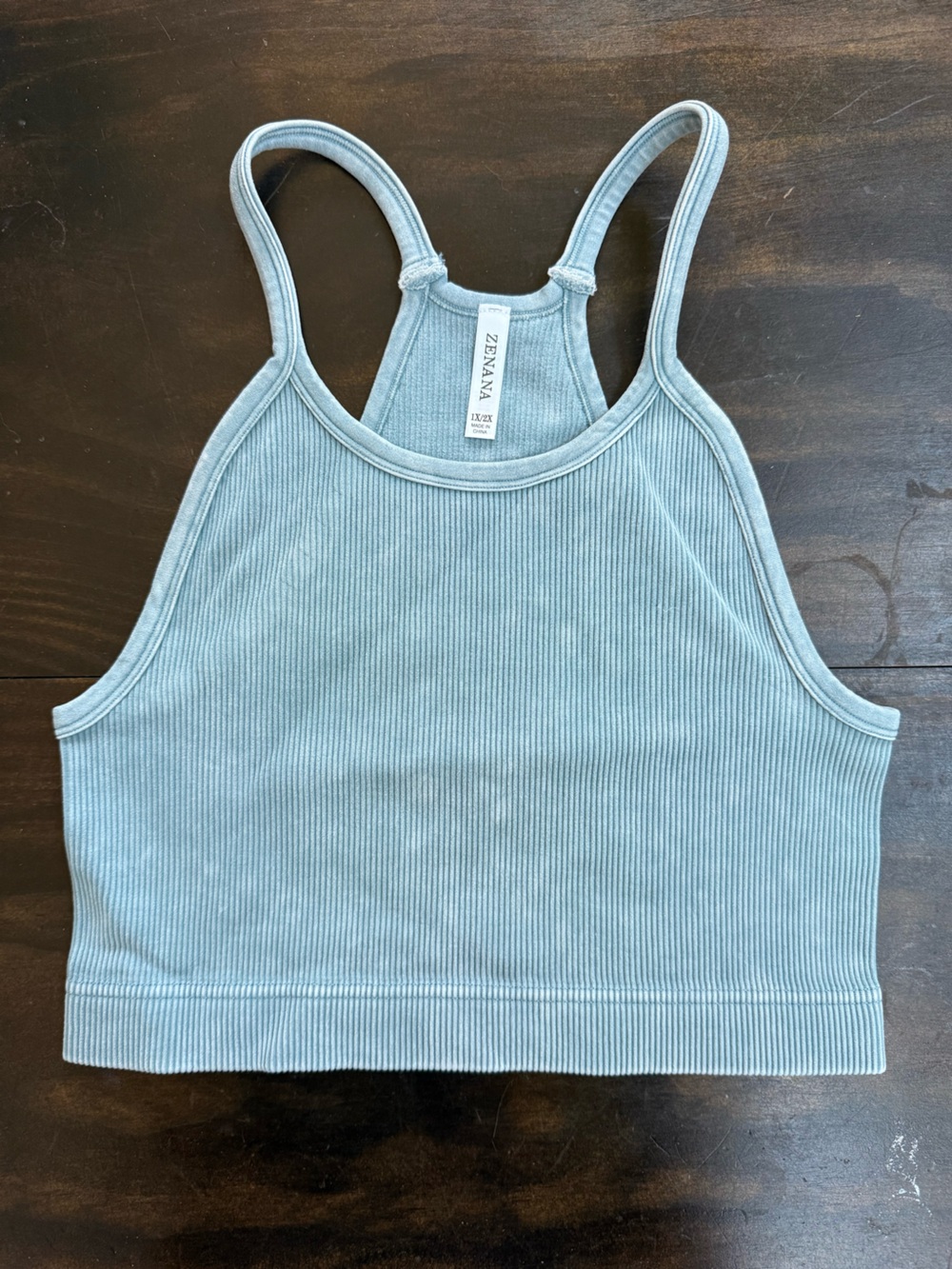 Zenana Outfitters Light Blue Ribbed Racerback Crop Tank